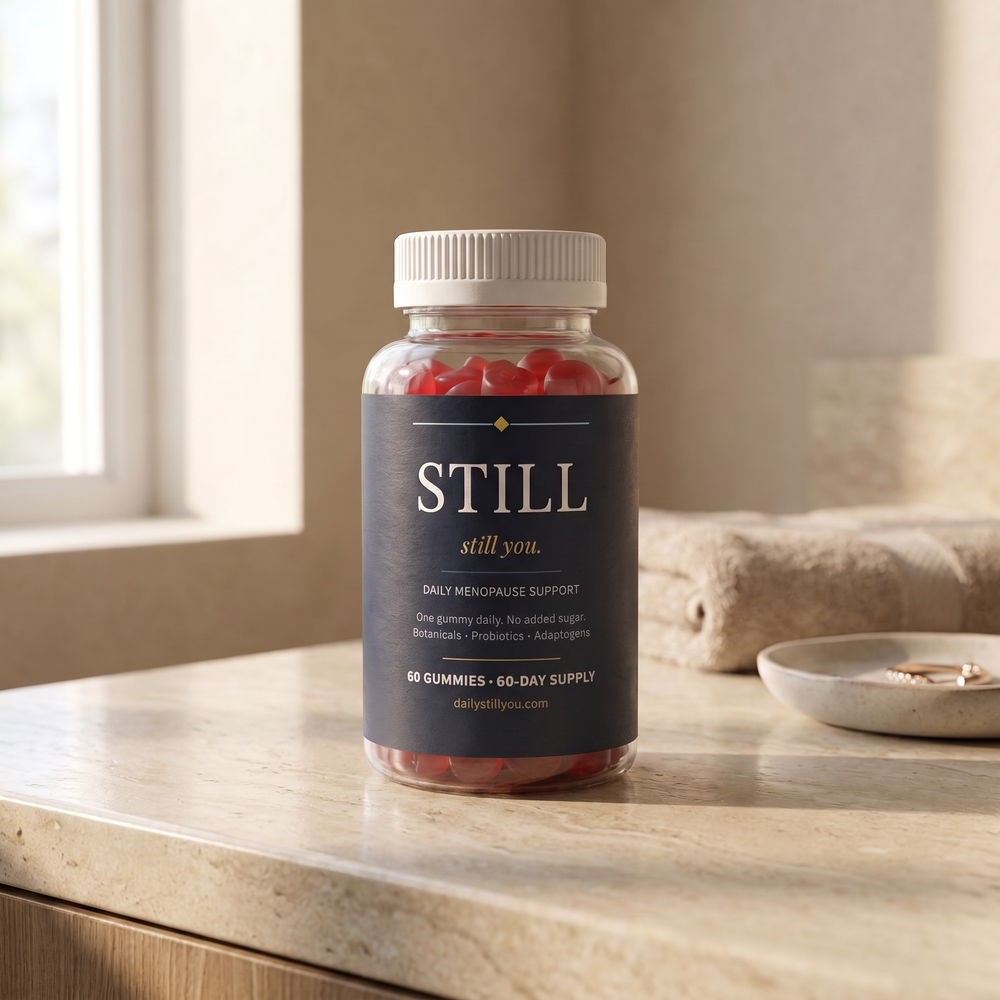 Still You bottle on the bathroom counter — part of a simple nightly routine
